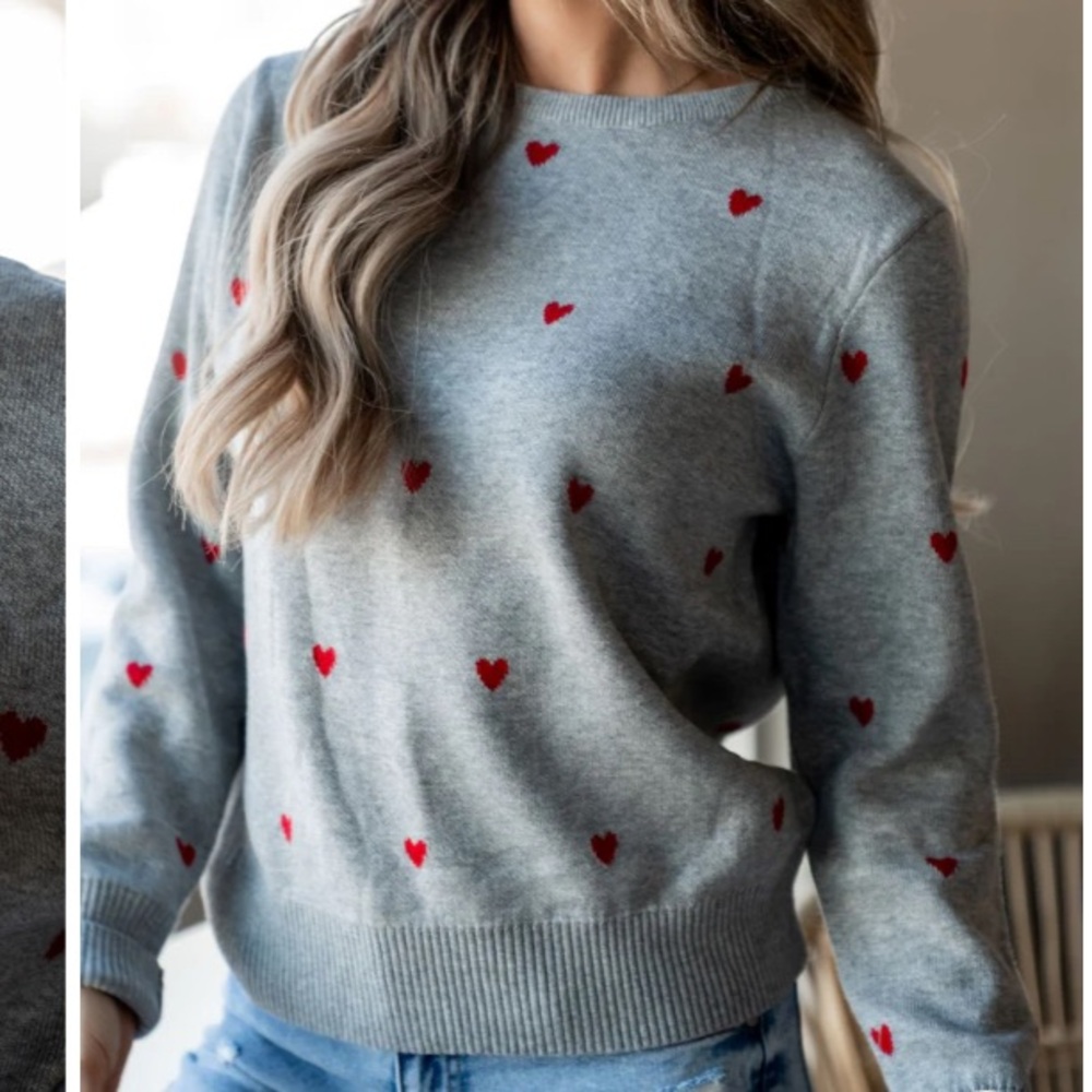 New Ampersand Avenue Be Mine Sweater in Grey with Red Hearts Sz XL